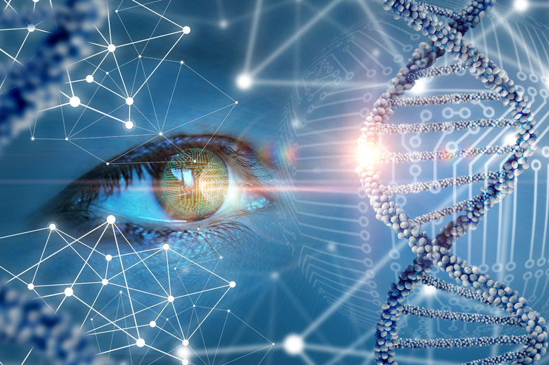 Consulenza cranio sacrale regressiva con occhio che guarda il DNA